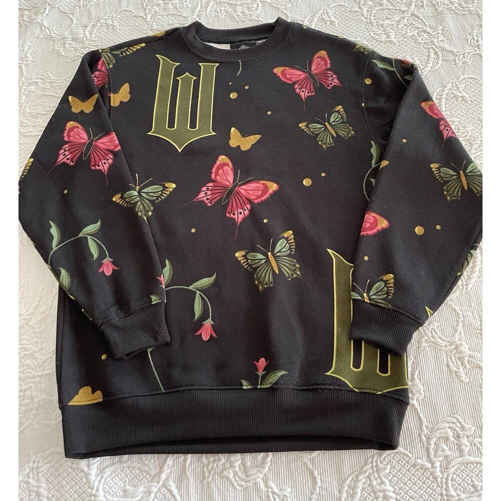 Wicked Sweatshirt Black Butterfly Print Fleece Pullover Long Sleeve Ladies XXS